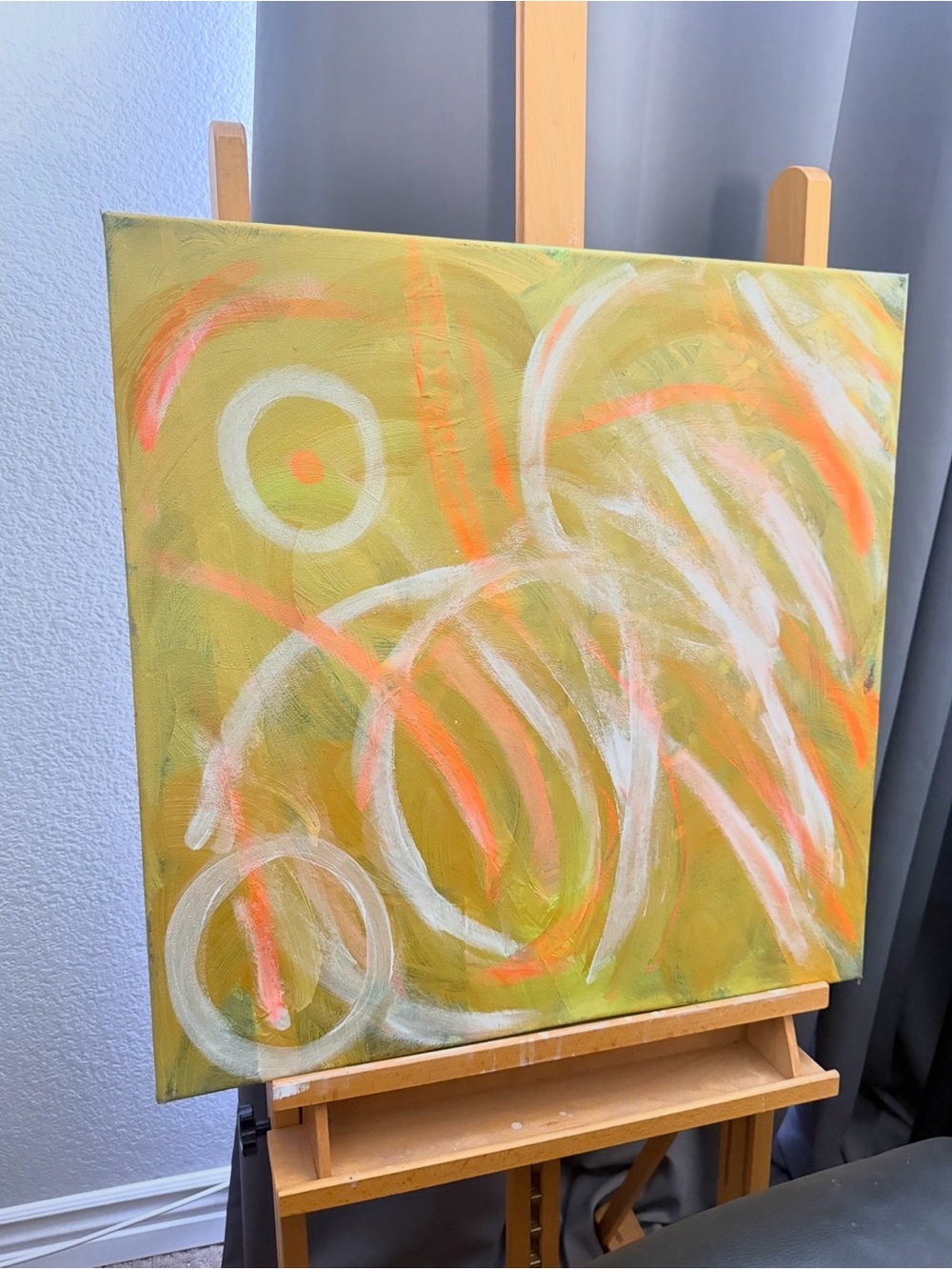 original, abstract expressionist painting on a gallery-wrapped canvas art neon